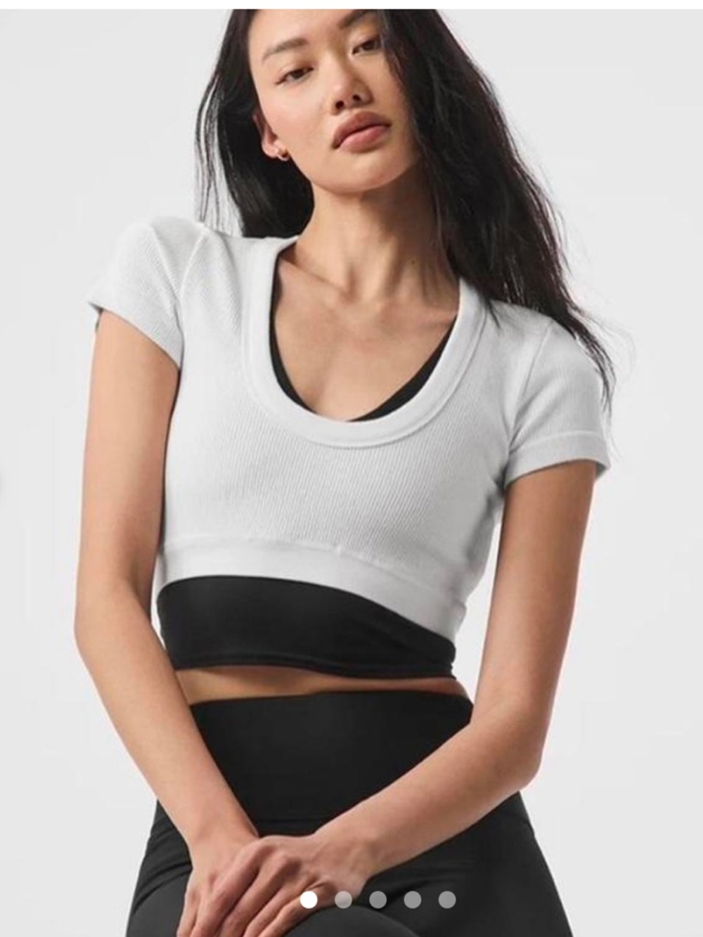 ALO Yoga White Ribbed Scoop Crop Top